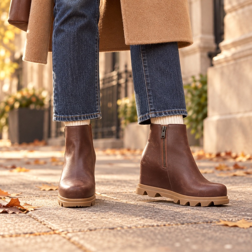 Sorel Joan of Arctic Wedge III Zip Waterproof Leather Boots 7 Hazelnut NWOB